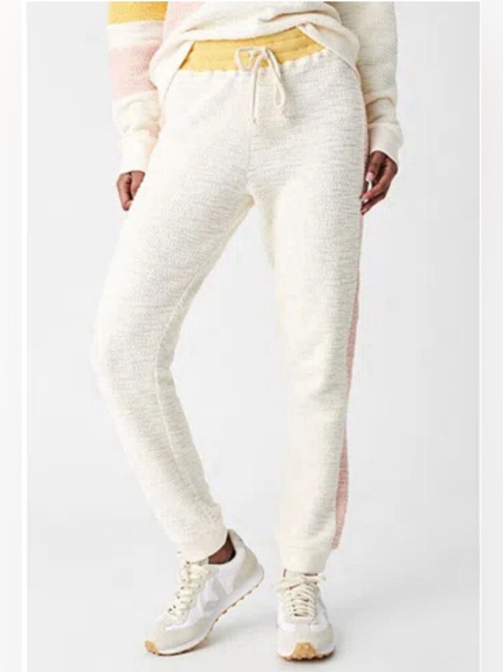 Faherty Vista Boucle Cotton Knit Jogger Pants Colorblock Cream Small Athleisure